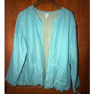 Sigrid Olsen Linen Cotton Blend Open Front Cardigan 3\4 Sleeve Size Large